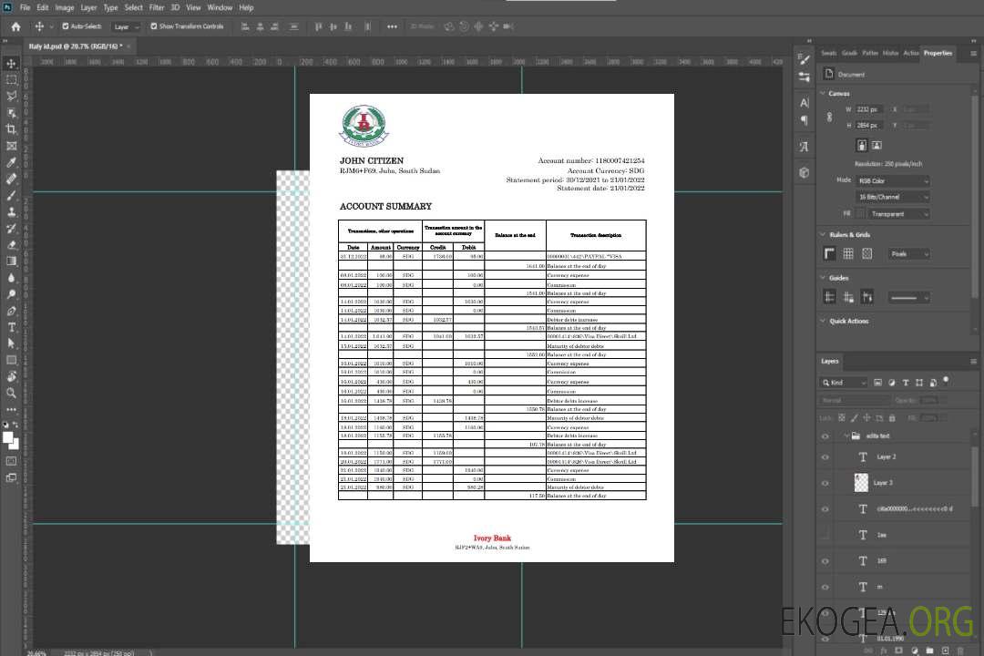 Relevé de la Banque d'Ivoire du Soudan du Sud xls template